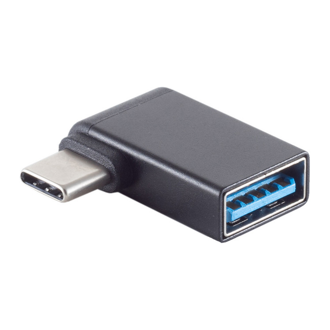OTG3.0-C-AF-AH USB-C (male) naar USB-A (female) adapter - 90° haaks links/rechts - USB 3.0 - OTG - Zwart