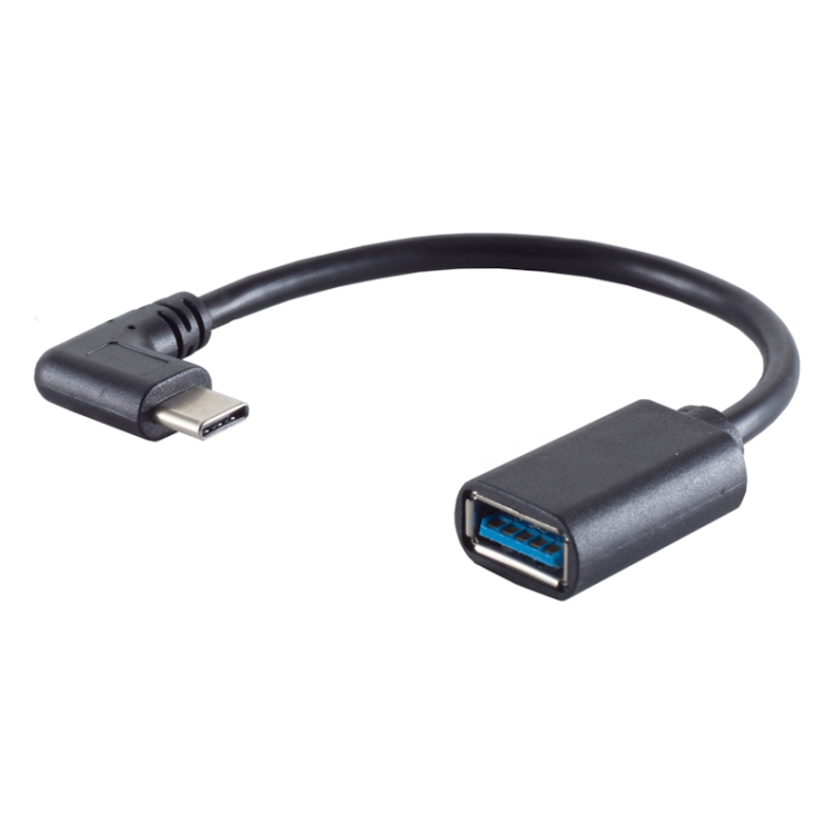 OTG3.0-C-H-AF-0.1 USB C naar female USB A adapter haaks - Zwart - USB OTG (On-The-Go) - USB 3.0