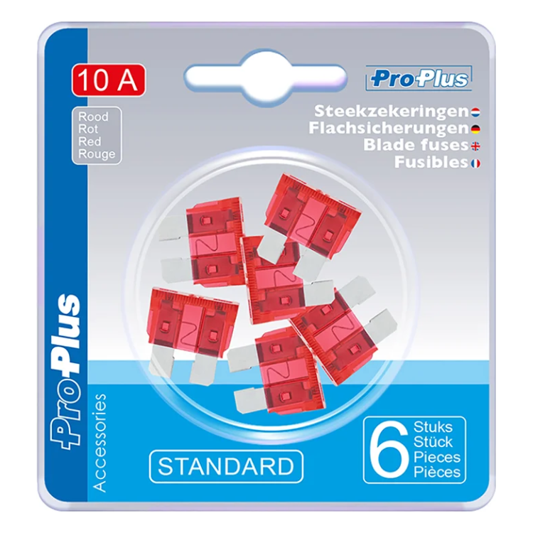 PAT-ZKR-10A-6 Standaard Steekzekeringen 10A - Rood - 6 Stuks (Blisterverpakking)