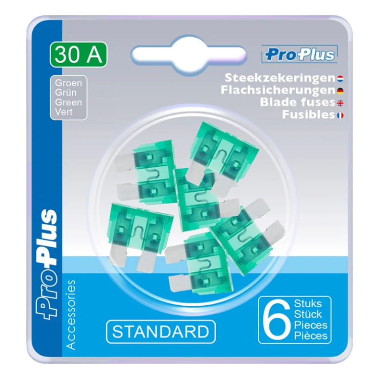PAT-ZKR-30A-6 Standaard Steekzekeringen 30A - 6 Stuks - Groen (Blisterverpakking)