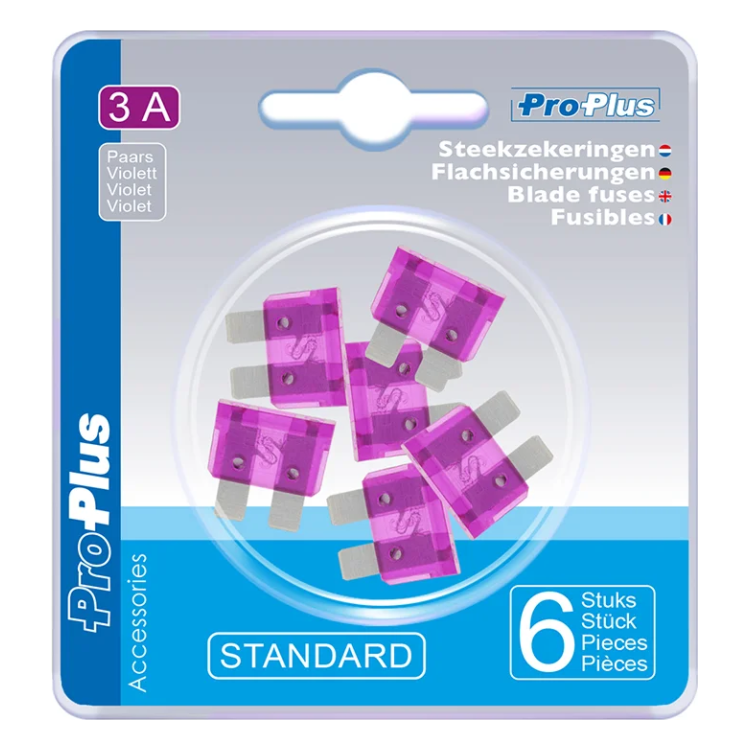 PAT-ZKR-3A-6 Standaard Steekzekeringen 3A - 6 Stuks - Paars (Blisterverpakking)