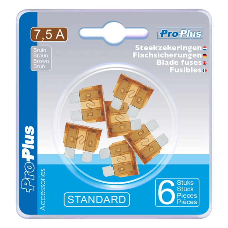 PAT-ZKR-7.5A-6 Standaard Steekzekeringen 7,5A - 6 Stuks - Bruin (Blisterverpakking)