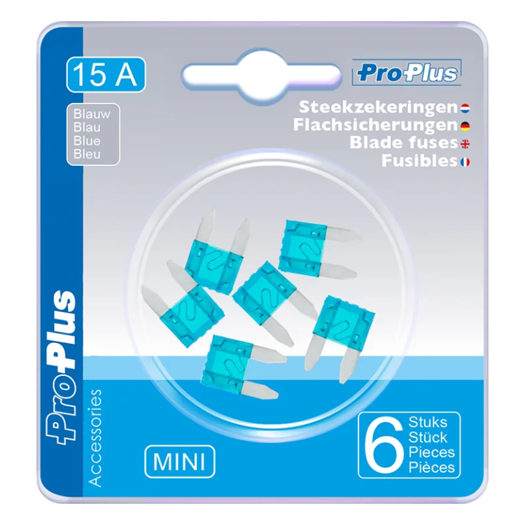 PAT-ZKR-MN-15A-6 Steekzekeringen mini 15A blauw - 6 stuks in blister
