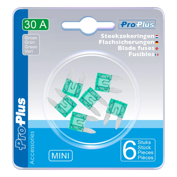 PAT-ZKR-MN-30A-6 Steekzekeringen mini 30A groen - 6 stuks in blister