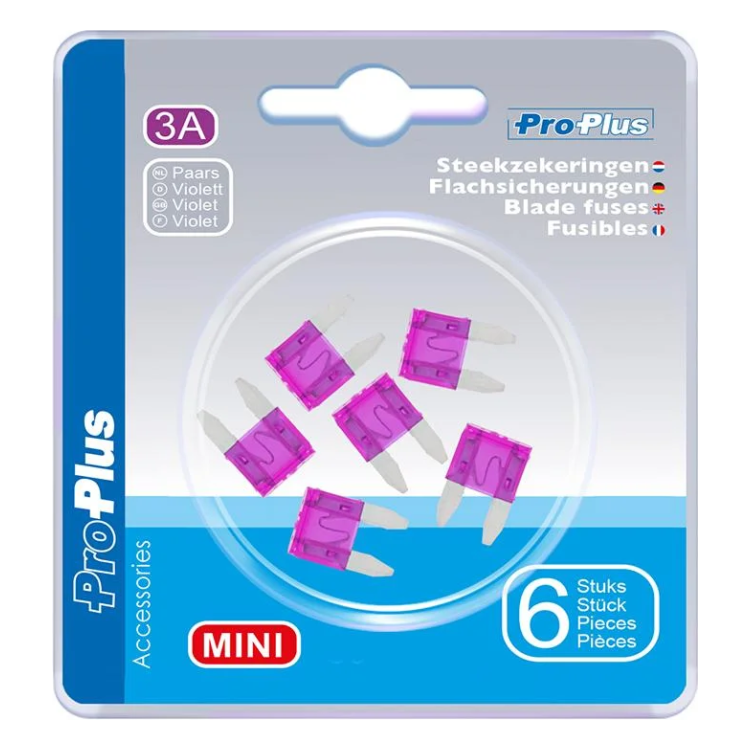 PAT-ZKR-MN-3A-6 Steekzekeringen mini 3A paars - 6 stuks in blister