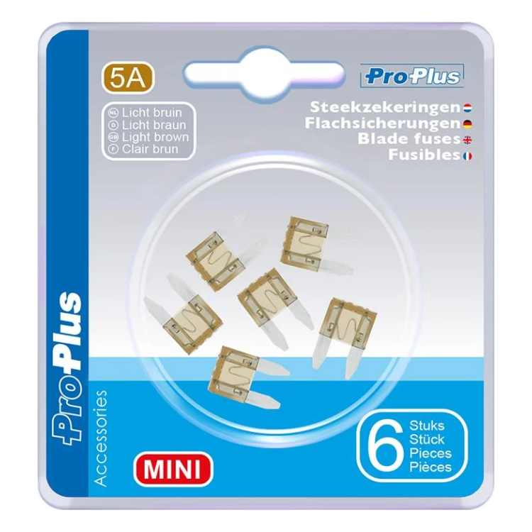 PAT-ZKR-MN-5A-6 Steekzekeringen Mini 5A Lichtbruin - 6 stuks in blister