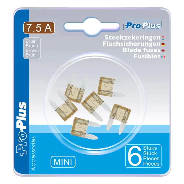 PAT-ZKR-MN-7.5A-6 Steekzekeringen Mini 7,5A - Bruin - 6 stuks in blister
