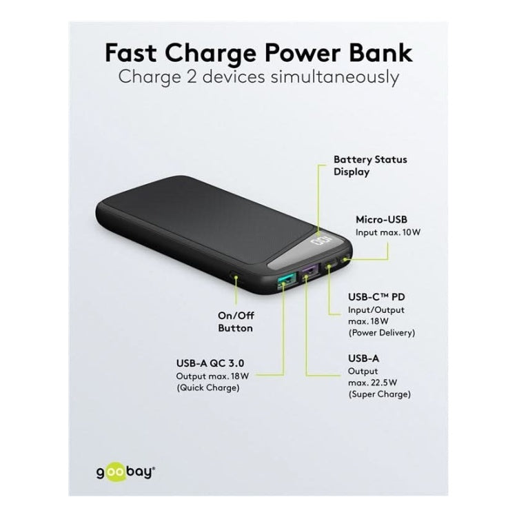 PB-FC-PD-10.000 10.000 mAh powerbank  - 1x USB-C + 2x USB-A - Met PD, SuperCharge & QuickCharge 3.0