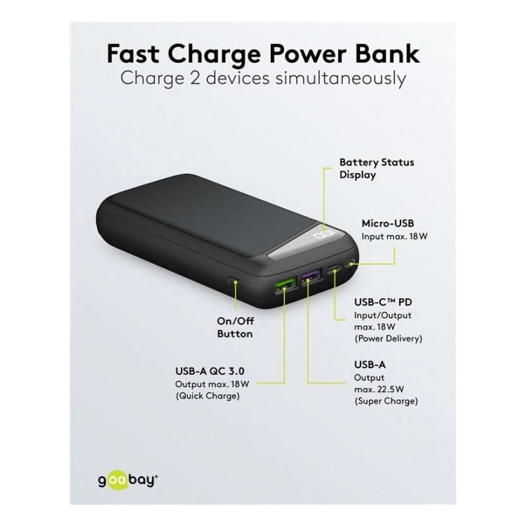 PB-FC-PD-20.000 20.000 mAh powerbank  - 1x USB-C + 2x USB-A - Met PD, SuperCharge & QuickCharge 3.0