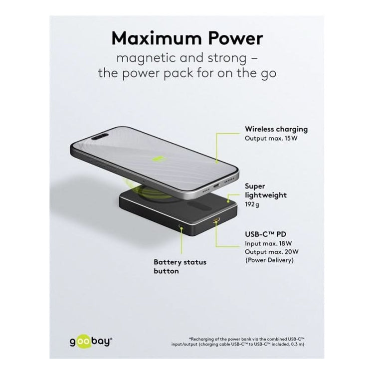 PB-MAG-10.000 10.000 mAh powerbank  - Draadloos laden - 1x USB-C - Magsafe + Qi - Met PD
