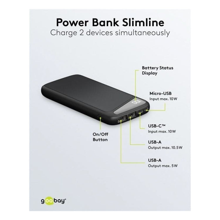 PB-SL-10.000 10.000 mAh powerbank  - 1x USB-C + 2x USB-A - Slimline