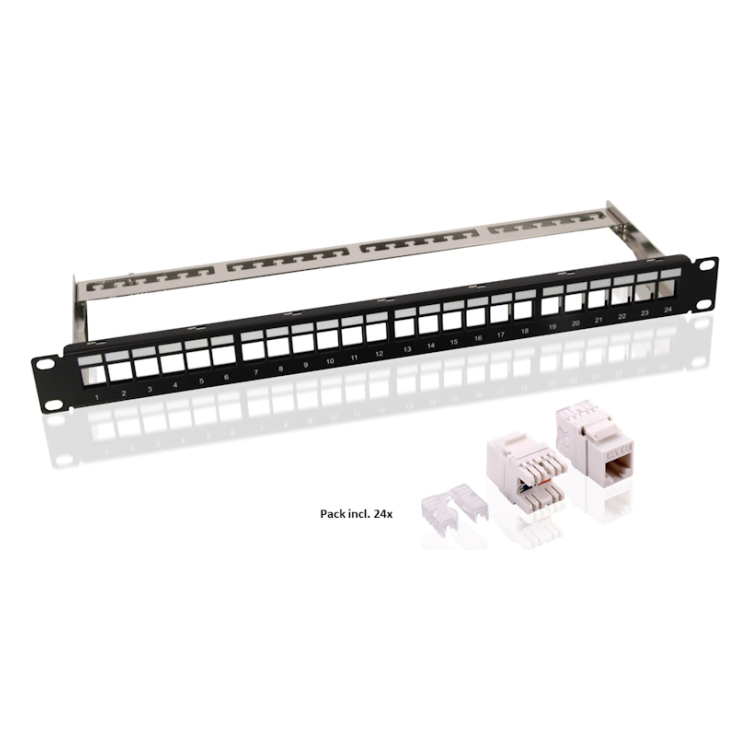 PP-19-24xKSC6-ZW 19"patchpanel - 1U incl. 24 Cat 6 keystones - Zwart - Unshielded
