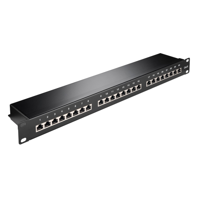 PP-19-C6-ZW 19"patchpanel - 1U met 24 Cat 6 poorten - 1 Gbit - Zwart - Shielded