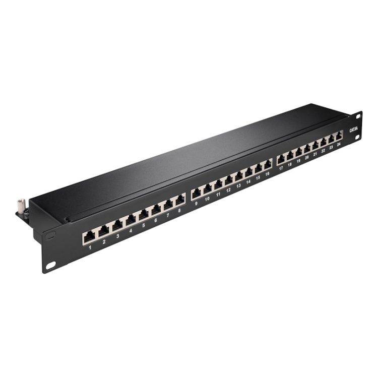 PP-19-C6a-ZW 19"patchpanel - 1U met 24 Cat 6a poorten - 10 Gbit - Zwart - Shielded