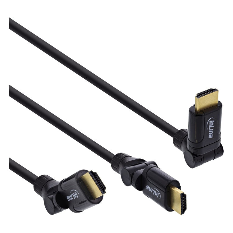 2 meter InLine HDMI High Speed kabel met Ethernet - flexibele haakse HDMI-A male naar male - Zwart - Koper