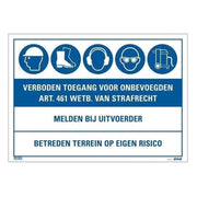 PU-1270500701 Pickup bord geen toegang voor onbevoegden - bouwplaats bord - 50x70 cm