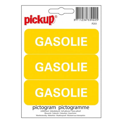 PU-P251 PickUp sticker - 3x gele sticker met gasolie - 10x3,3 cm