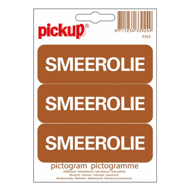 PU-P253 PickUp sticker - 3x bruine sticker met smeerolie - 10x3,3 cm