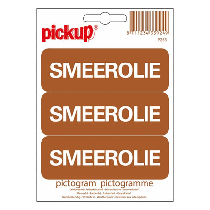 PU-P253 PickUp sticker - 3x bruine sticker met smeerolie - 10x3,3 cm