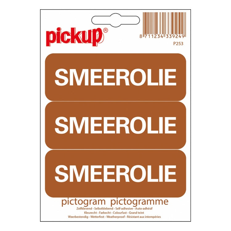 PU-P253 PickUp sticker - 3x bruine sticker met smeerolie - 10x3,3 cm