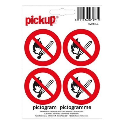 PU-PM801-4 PickUp Sticker - vuur en open vlam verboden - 4 op 1- 4,7 cm