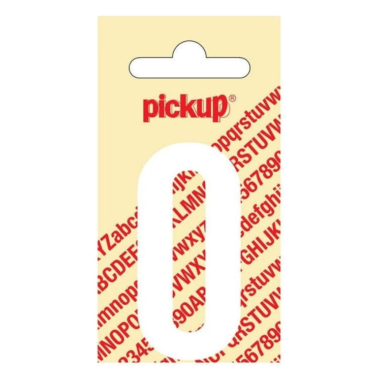 PU-WT-60mm-0 PickUp sticker - Plakcijfer 0 - Nobel - Wit - 60 mm