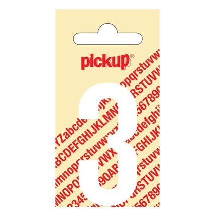 PU-WT-60mm-3 PickUp sticker - Plakcijfer 3 - Nobel - Wit - 60 mm