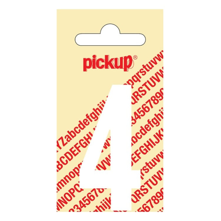 PU-WT-60mm-4 PickUp sticker - Plakcijfer 4 - Nobel - Wit - 60 mm