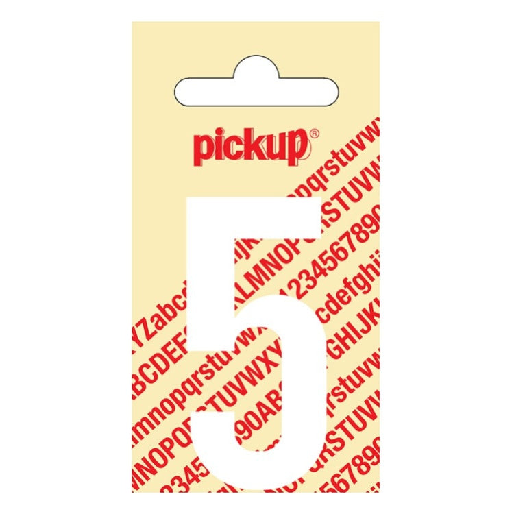 PU-WT-60mm-5 PickUp sticker - Plakcijfer 5 - Nobel - Wit - 60 mm