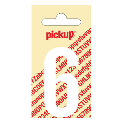 PU-WT-60mm-6 PickUp sticker - Plakcijfer 6 - Nobel - Wit - 60 mm