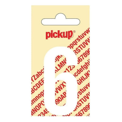 PU-WT-60mm-6 PickUp sticker - Plakcijfer 6 - Nobel - Wit - 60 mm