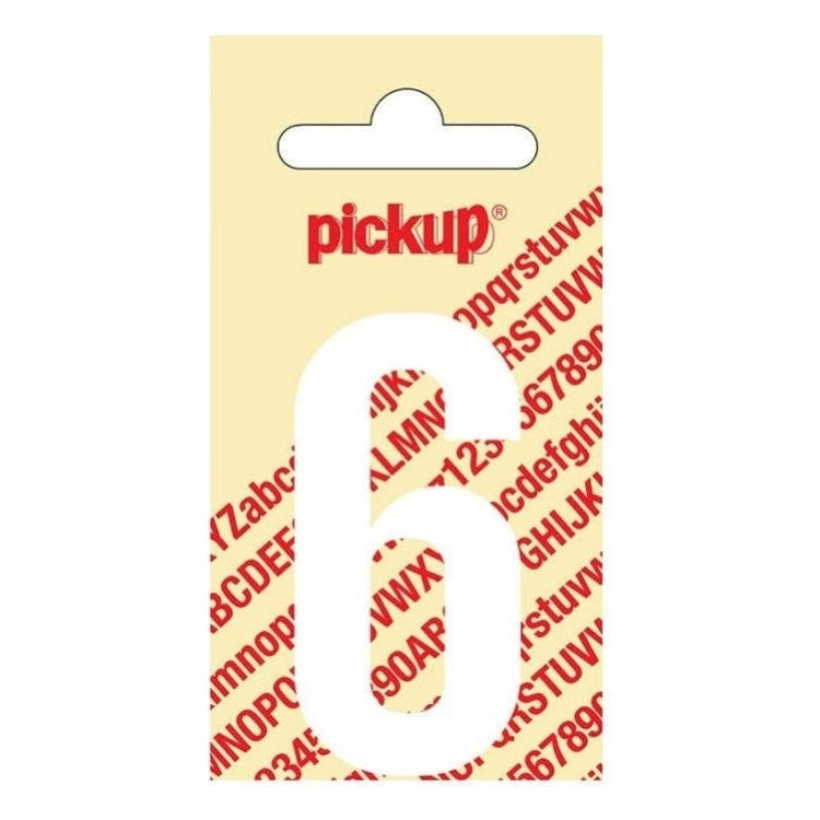 PU-WT-60mm-6 PickUp sticker - Plakcijfer 6 - Nobel - Wit - 60 mm