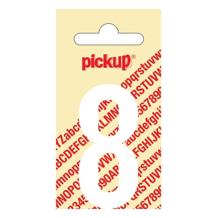 PU-WT-60mm-8 PickUp sticker - Plakcijfer 8 - Nobel - Wit - 60 mm