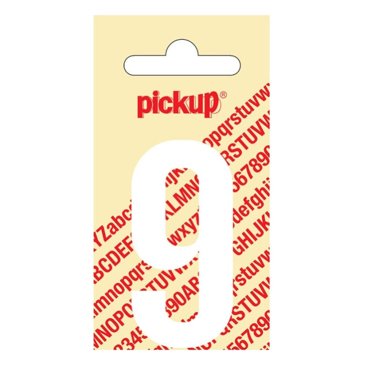 PU-WT-60mm-9 PickUp sticker - Plakcijfer 9 - Nobel - Wit - 60 mm