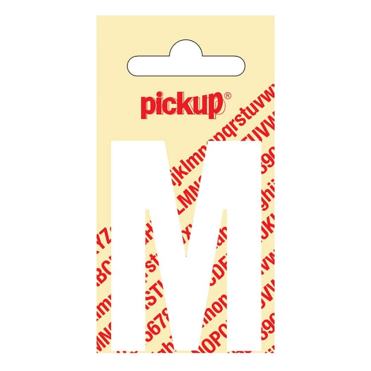 PU-WT-60mm-M PickUp sticker - Plakletter  M - Nobel - Wit - 60 mm