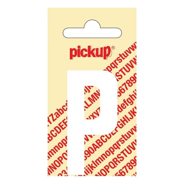 PU-WT-60mm-P PickUp sticker - Plakletter  P - Nobel - Wit - 60 mm