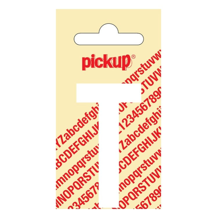 PU-WT-60mm-T PickUp sticker - Plakletter  T - Nobel - Wit - 60 mm