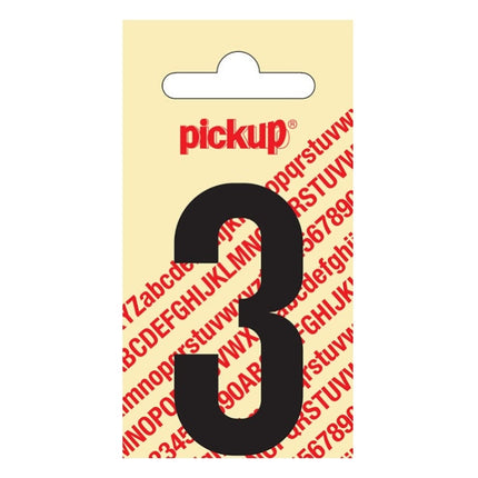 PU-ZW-60mm-3 PickUp sticker - Plakcijfer 3 - Nobel - Zwart - 60 mm