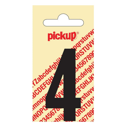PU-ZW-60mm-4 PickUp sticker - Plakcijfer 4 - Nobel - Zwart - 60 mm
