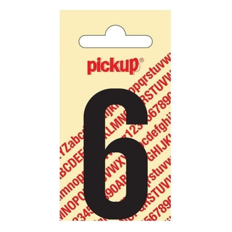 PU-ZW-60mm-6 PickUp sticker - Plakcijfer 6 - Nobel - Zwart - 60 mm