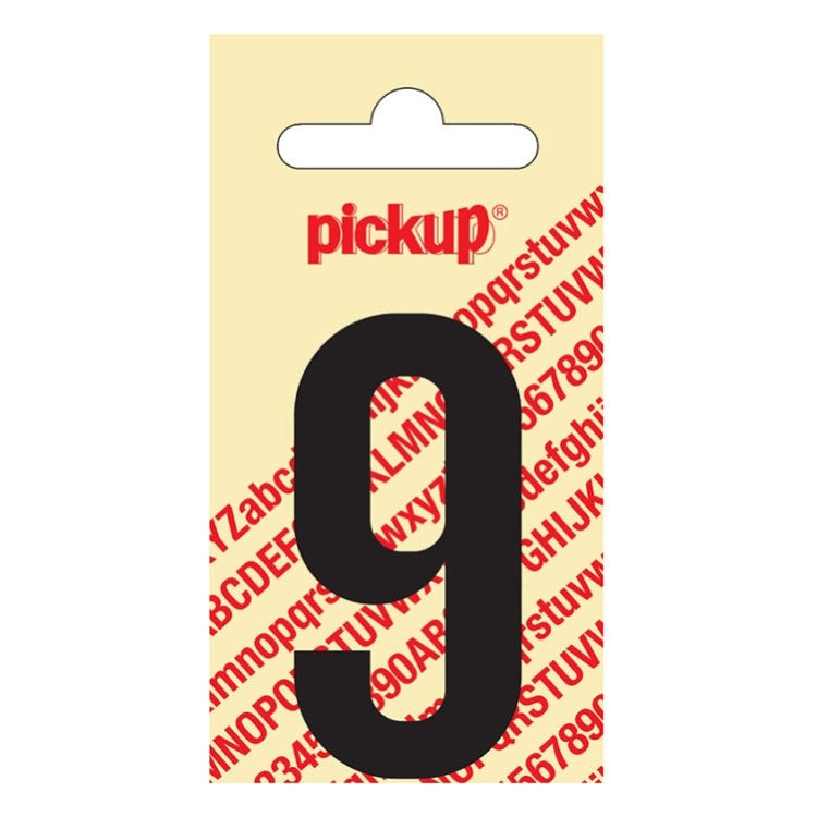 PU-ZW-60mm-9 PickUp sticker - Plakcijfer 9 - Nobel - Zwart - 60 mm