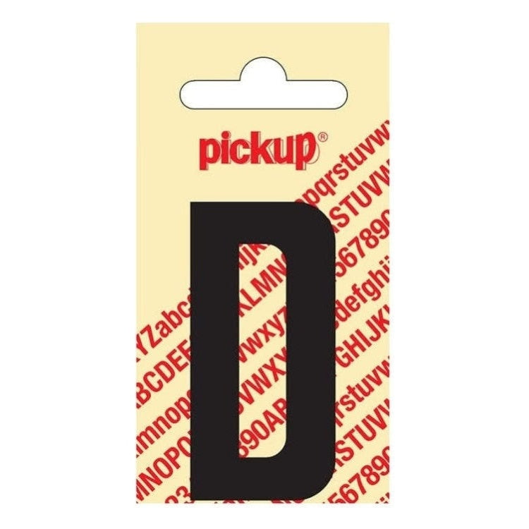 PU-ZW-60mm-D PickUp sticker - Plakletter  D - Nobel - Zwart - 60 mm
