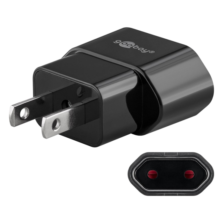 RA-EURC8-JP-ZW Reisadapter Europlug naar VS/Japan (type A) - Niet geaard - Zwart