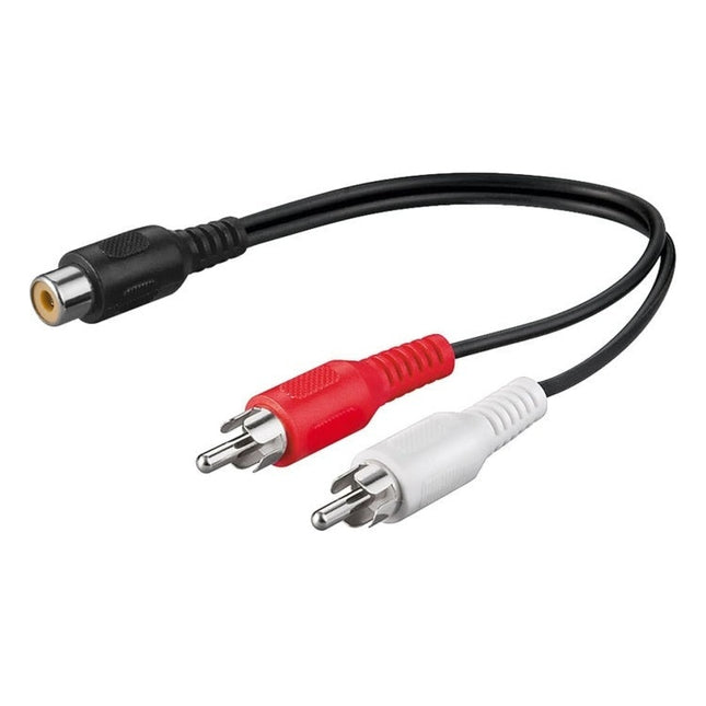 RCA-f-2xRCA-m Audio Y-kabeladapter - 2x RCA Mannelijk naar 1x Stereo RCA Vrouwelijk - 20 cm - Zwart