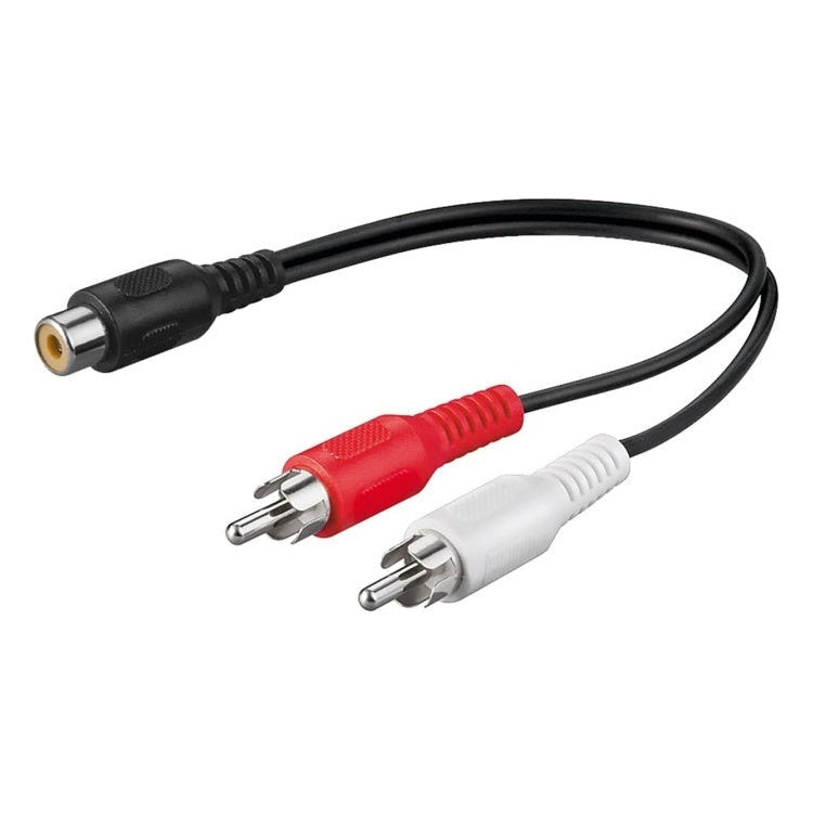 RCA-f-2xRCA-m Audio Y-kabeladapter - 2x RCA Mannelijk naar 1x Stereo RCA Vrouwelijk - 20 cm - Zwart