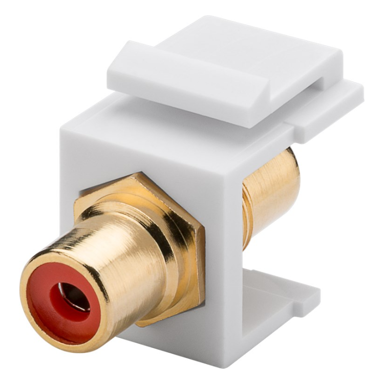 RCA-RD-KS-WT RCA vrouwelijk / Tulp keystone - Rood (rechter kanaal) - Gold-plated - Wit
