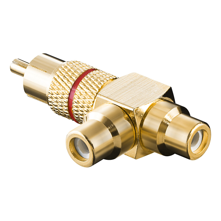 RCA-SP-GP-RD RCA Y audio adapter/splitter - 1x mannelijk RCA naar 2x vrouwelijk RCA - Rood - Verguld