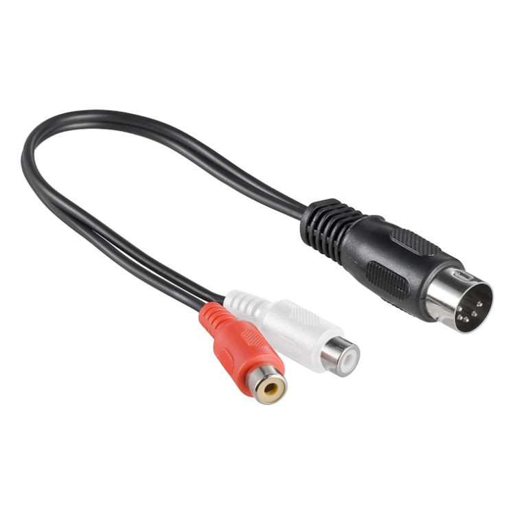 SC-RCA-DIN-M Din 5-pins (m) naar 2x RCA (v) audio adapter - Met aarde kabel - 20 cm - Zwart
