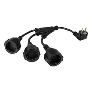 SCH-3SCH W-stroomkabel met randaarde - stekker (CEE 7/7, haaks) naar 3-voudig stopcontact - 20 cm - Zwart - Koper