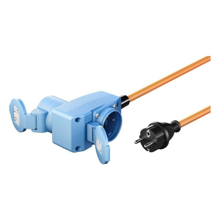 SCH-SP-CEE-1.5 1.5 meter Schuko naar CEE camping stroomkabel - Met extra stopcontact - IP44 waterdicht - 3 x 2.5 mm² koperen kern